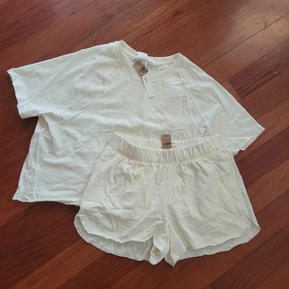 NWT New Pink! Victoria's Secret summer lounge shorts and tee shirt top creamer